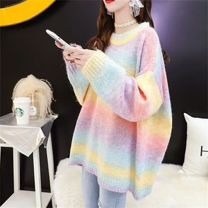 Lucyever Kawaii Women Seater Pullover Rainbow Girls Japanited Knitted Jumper Roose ExheSize Autumn Lengeve Pink Top2012222222222222