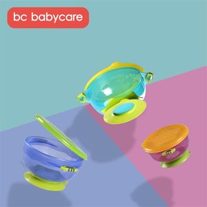 BC Babycare Baby Adsorbimento Ciotola Set Baby Infant Snack Frutta Apprendimento Stoviglie Formazione Piatti Ciotola con coperchio LJ201221