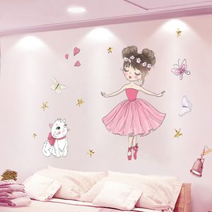 Śliczne baletowe naklejki ścienne do pokoi dla dzieci dziewczynki pokój dziecięcy wystrój sypialni kawaii kreskówka tapeta motyl kwiat