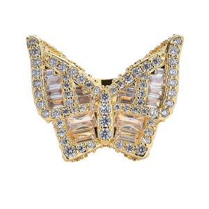 Butterfly CZ Diamond Ring Micro Вымощенные полное Bling Oced Out Cubic Circon Мода Мужская бедра Хип Хоп Ювелирные Изделия Подарок