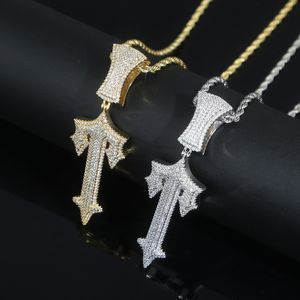 New arrived iced out T shape pendant paved full cz stone for women men hip hop cross sward charm necklace jewerly drop ship