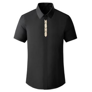 Pamuk Kısa Kollu Erkek Gömlek Lüks Altın Nakış Katı Renk Iş Rahat Erkek Slim Fit Parti Adam Gömlek