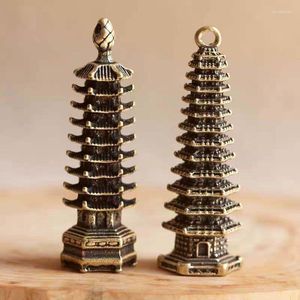 Keychains Vintage Brass Chinese Tower Keychain Rope Pendant Jewelry Luxury Car Key Chain Lanyard Hanging Students Draduation Keyring 1pc Mir