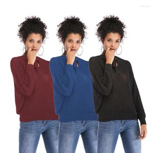T-shirt da donna Camicia da donna Cravatta allentata con due lati che indossano maglieria tinta unita con scollo a V Pullover Top Tees FemminilePhyl22 da donna