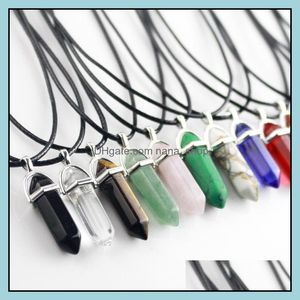 Pendant Necklaces Pendants Jewelry New Crystal Hexagonal Prism Natural Quartz Healing Point Chakra Stone Charm Wax Rope String For Women I