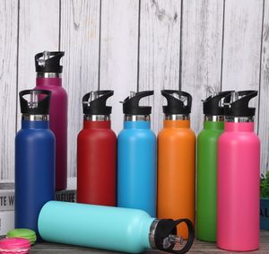 Stainless Steel Double Wall Water Bottles, Vacuum Insulated Bottle With Straw Lid Keeps Waters Cold on 24 Hours, Hot in 12 Hours, Hiking, Sports 600ML