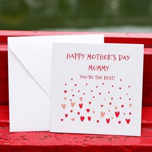 Creative Red Mini Square Mothers Day Anpassad kartong Love Heart Small Card Greating 8.5x8.5cm 220711