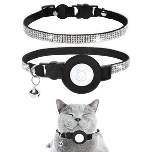 الياقات الكلاب Leashes Bling Pet Cat قابلة للتعديل مع بيل رفاهية للقطط الصغيرة والقطط Apple Airtag ExcessoriesDog