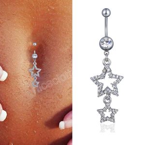 Moda Piercing Vücut Takı Kore Trendy Beyaz Kristal Yıldız Göbek Belly Düğme Yüzük Lovery Göbek Yüzükler