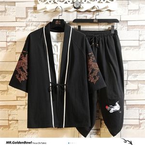 Mrgoldenbowl Man Summer Print Colorful Tracksuit Mans sets Cotton Linen Oversize Clothes Luits Male Chinese Style Clothes 201109