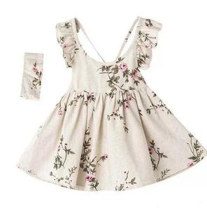 Designer barn flicka blomma tryck klänningar barn kläder prinsessan ärmlös vintage klänning baby sommar bröllop fest full klänning