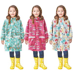3-11Y Hooded Children's Raincoat Cartoon Dinosaur Rainbow Print Kids Boys Girls Rain Dungarees Impermeable Waterproof Rain Coat
