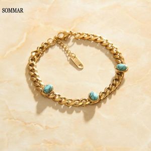 Link Chain 2022 Fashion Jewelery Charms Gold Color Lady Charm Armband Oval Turquoise Cuban Anchor JeweleryLink Lars22