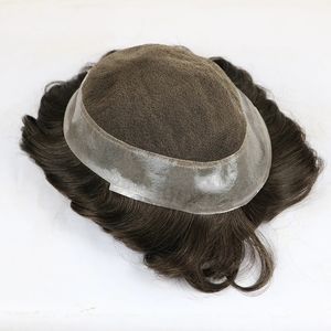 Australian Base Men Hair Toupee Swiss Lace com PU Silicone em torno da peça de cabelo Sistema de substituição de cabelo humano perucas de prótese