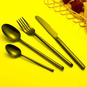 Dinnerware Sets Pcs Luxury Black Cutlery Dinner Set 18/8 Stainless Steel Knife Fork Tablespoon Service 4 Western SetsDinnerware