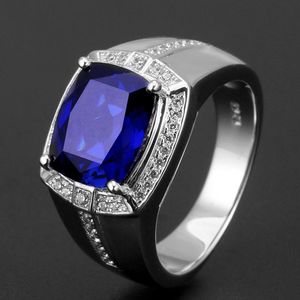 Cluster Rings Fashion Men Ring For Wedding Party 925 Silver Jewelry With Sapphire Zircon Gemstone Open Finger Promise Gift AccessoriesCluste