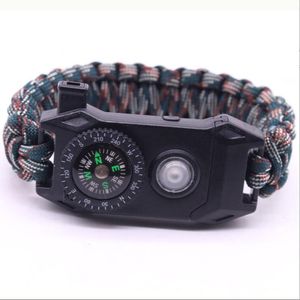 Notfall 6-in-1 verstellbare Outdoor-Survival-Armbänder für Herren, taktisches Paracord-Armband mit SOS-LED-Licht, Kompasspfeife, Outdoor-Rettungsset für Wandern und Camping
