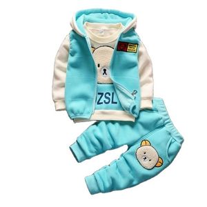 Boy Clothes Autumn Cotton Thick Warm Casual Hooded Sweater Winter Cartoon Cute Bear ThreePiece Baby Girl Suit 04Y 220721