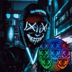 1p przerażający colplay oświetlenie Purge Halloween Masquerade Party LED twarz dla dzieci mężczyzn Męs