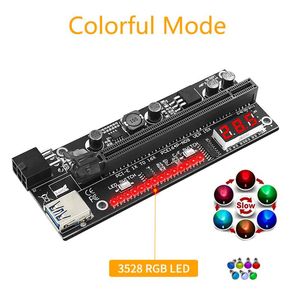 Computerkabelanschlüsse 2 in 1 Riser mit Temperaturanzeige Lauflampe PCI-E 16X für Grafikkarten-Stromversorgung Mining PCIE 015Compute