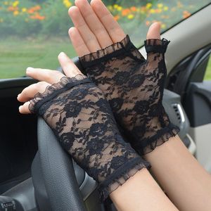 Five Fingers Gloves Thin Women Summer Sexy Lace Mesh Breathable Drive Sunscreen Cover Scars Elasticity Etiquette Dance Cosplay MittensFive