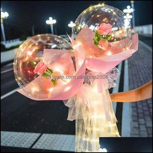 Party Decoration Event levererar Festive Home Garden Colorf Luminous Balloon Rose Bouquet Transparent Bobo Dhtio