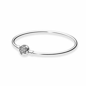 CZ diamond Snowflake Clasp Bangle Bracelet Authentic 925 Sterling Silver girlfriend Womens Wedding gift with Original box for Pandora Charms Bracelets