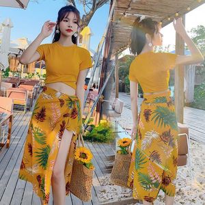 Damenbadebekleidung Blossomora 2022 Sommerblattdruck Cover Up 3er Pack Badeanzug für Frauen Sarong Pareo Rock Push Strand BadeanzügeDamen