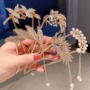 Mulheres elegantes Bowknot U Shape Rhinestone Hairpins Metal Sticks Hairs Hail