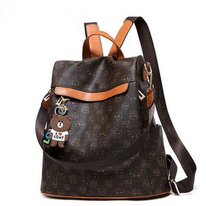 Nxy School Bags Kawaii Bear Women Backpacks 2022 Ladies Leather Travel Luxury Anti Theft Business Laptop Backpack女性220802