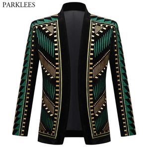 Luxury African Embroidery Cardigan Blazer Jacket Men Shawl Lapel Slim Fit Striped Suit Jacktes Male Party Prom Wedding Costumes 220409