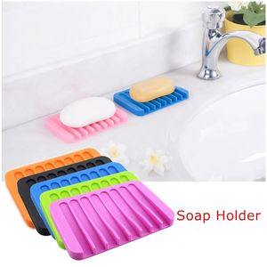 Multicolor Water Drainage Anti Skid Soap Box Silicone Soaps Dishes Bathrooms Soap Holders Case Home Bathroom Supplies 18 Colors