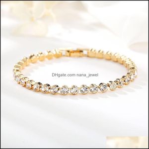 Wholesale gold connection resale online - Chain Bracelet White Color Round Crystal Channel Setting Series Connection Gold Plated Alloy Valentines Day Gift Drop Delivery Charm Br