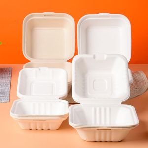 Creative Disposable Dinnerware heatable cake lunch box pulp burger lunch boxs degradable hand painting draw LK140