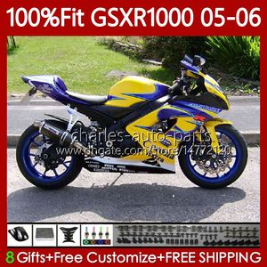 Carenature per stampi ad iniezione per SUZUKI GSXR 1000 CC K5 GSXR-1000 GSXR1000 05 06 Carrozzeria 122No.104 1000CC Giallo blu GSX R1000 2005 2006 GSX-R1000 2005-2006 Kit corpo OEM