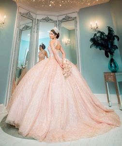 Сексуальное блестящее розовое золото, розовое кружевное платье с блестками, бальное платье с высоким вырезом, кристаллами, бисером, с открытыми плечами, бальное платье, Vestidos De Dress, корсет для гостей, спина, тюль