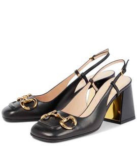 Summer women sandal slingback Women's mid-heel pump Leather with Horsebit round toe luxury designer shoes with box