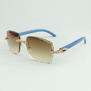 Sonnenbrille 3524014 mit blauen natürlichen Holzbeinen und 58 -mm -Schnittlinse