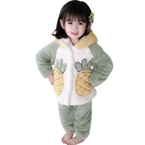 Pigiami per bambini Pigiama invernale in velluto di flanella Set Pigiama per bambina Pigiama per ragazzi Camicia da notte Calda biancheria da notte in peluche 210412