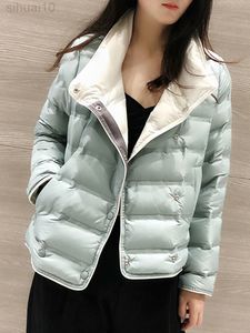 Ailegogo Winter Women Stand Collar Ultra Light Short Down Coat 90% Duck White Down Giacca a seno singolo caldo Lady Snow Outwear L220730