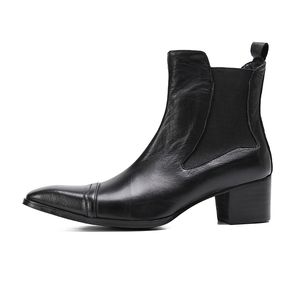 Schwarze echte Leder -High Heels Knöchelstiefel für Männer Chelsea Cowhide Martin Stiefel Herbst komfortable Mode Bota Maskulina