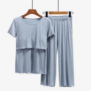 Maternity Clothes set Nursing Sleepwear Breastfeeding Nightwear for Pregnant Women Pregnancy Breast Feeding Pajamas Suits 220419