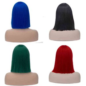 Similler Women Synthetic Short Wigs Hair Straight Bob Wig for Cosplay Heat Resistance Blue Black Red Dark Green Purple 220622