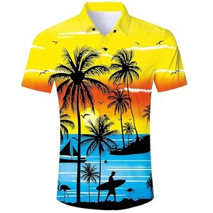 Coconut Tree 3D Print Mens Hawaiian Shirts Summer Loose Short Sleeve Shirt Casual Button Down Beach Shirts Holiday EU Size 5XL 220607