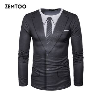 zemtoo män t skjortor märke smoking tees homme retro slips smal fit camisetas män långärmad casual tuxedo skjorta 3d tryckskjorta t200224