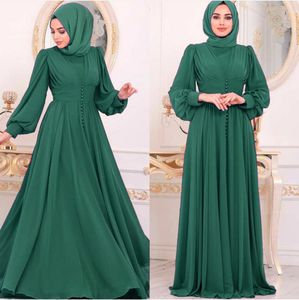 Women Muslim Hijab Dress 2022 Solid Button Chiffon Eid Mubarak Party Evening Long Dress Arabic Turkish Islamic Clothing