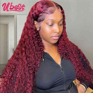 UBEST DEEP WAVE J Bourgogne Red Colored Wig x4 Spets Front Human Hair Wigs For Women Curly x6 Spets Frontal Wigs Remy Hair
