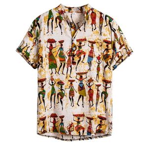Herr t shirts vintage etnisk bomullslinne skjortor män som dansar kvinnor som trycker på hawaiian skjorta blus plus storlek m xl semester menmen