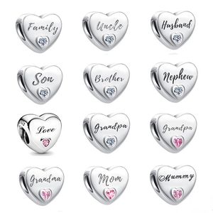 925 Argento Lettera Famiglia Perline Nonna Fratello Figlio Ciondolo Donne Ciondola Nuovo Fascino Fit Pandora Braccialetto Originale Per Gioielli Regalo