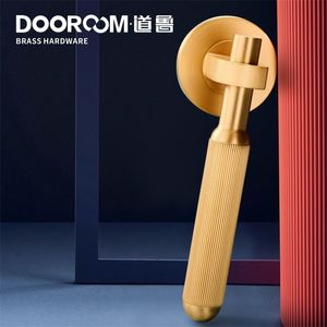 Dooroom Brass Door Lever Set Modern Light Luxury Interior Bedroom Bathroom Double Wood Door Lock Set Dummy Handle Knob 201013